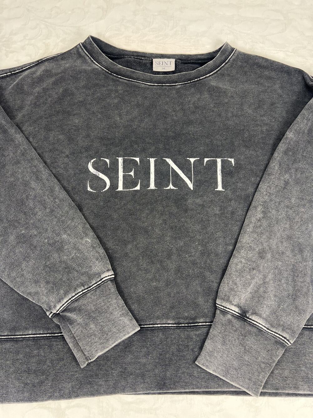 SEINT Logo Crewneck Sweatshirt Mineral Wash Gray Womens M